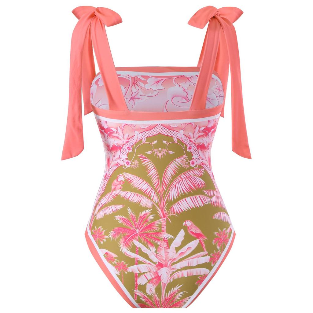 2024 V-Ausschnitt Badeanzug mit Überzug Blumendruck Schulter Rüschen Bademode Sexy Bademode Damen Badeanzug Bodysuit Badeanzug