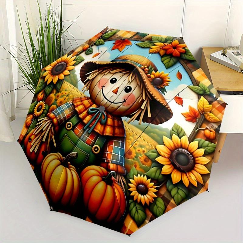 1pc Scarecrow Fall Decor Automatic Umbrella 8-Bone Design Compact Gear for Outdoor Travel, Perfect Holiday Gift  yy250827069