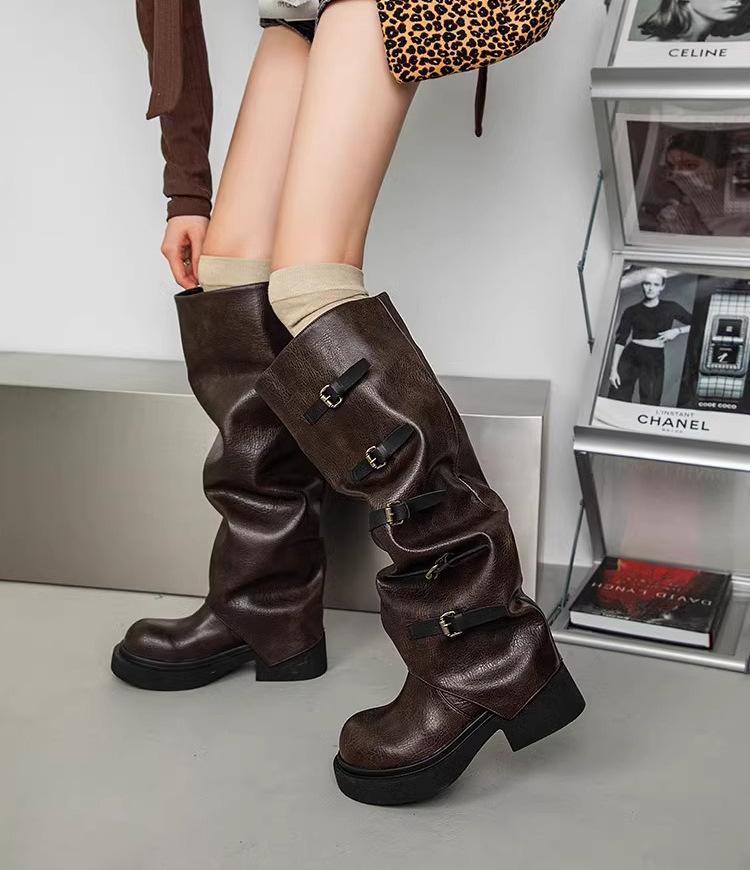 

Maillard but knee boots women s 2025 new autumn retro stacking pants tube boots thick heel tall knight boots 40