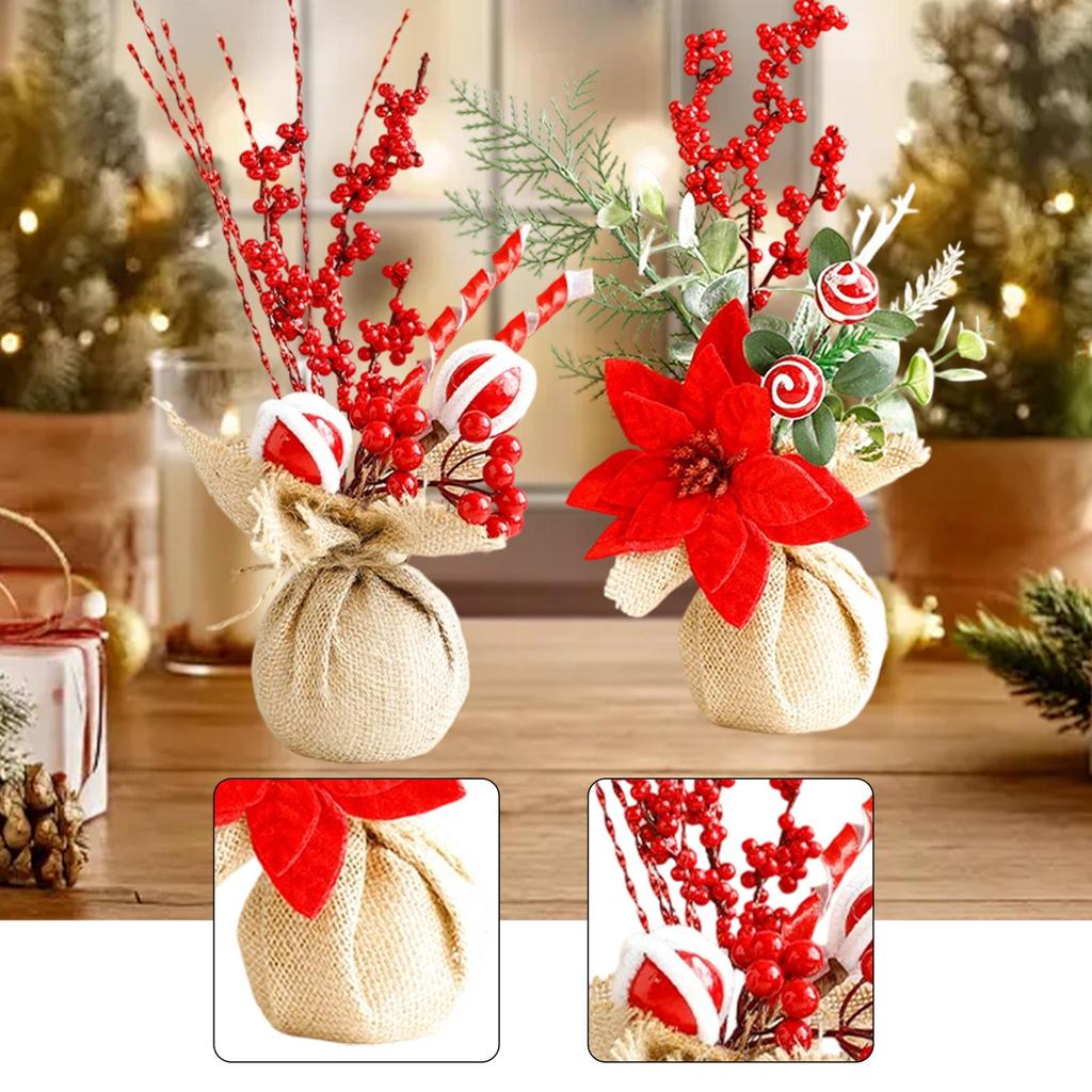 Tabletop Artificial Christmas Tree Burlap Base Mini Xmas Tree Art Crafts Tiny Christmas Trees for Festival Decoration