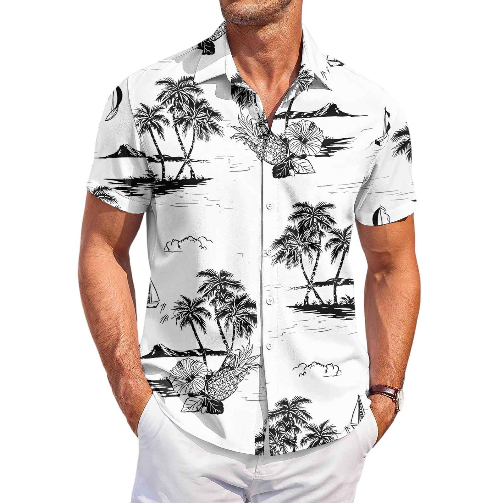 

Men s Casual Fashion Printed Short-Sleeve Shirt XL білий