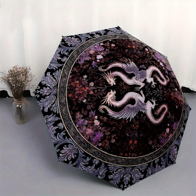 Dragon Dance: Circular Floral Rug - Luxury Home DecorUmbrella, Portable 3-Fold Compact Umbrella for Men & Women Gift