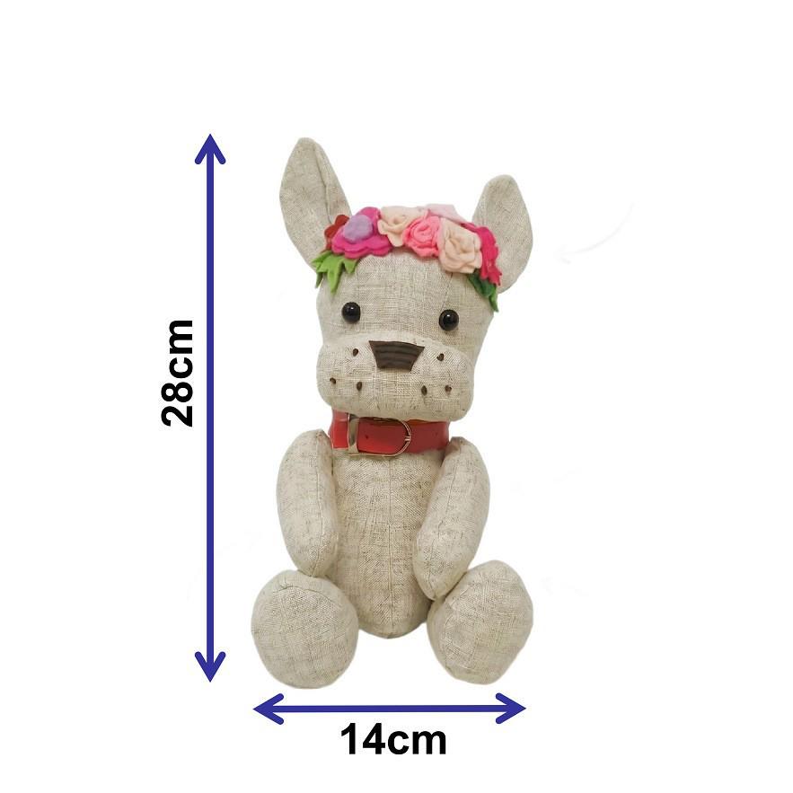Christmas Linen Fabric French Bulldog Doll Ornament with Wreath - Exquisite Soft-Filled Puppy Figurine