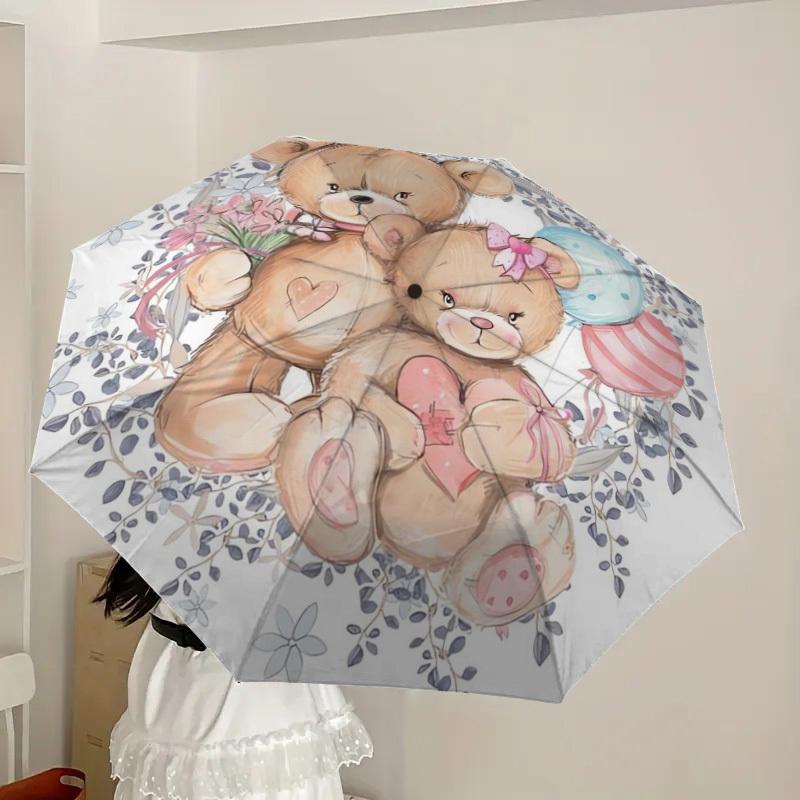 1pc Teddy Bears with Balloons and Flowers Umbrella with Plastic Handle,Suitable for All Seasons Home Travel Outdoor UmbrellaDD096