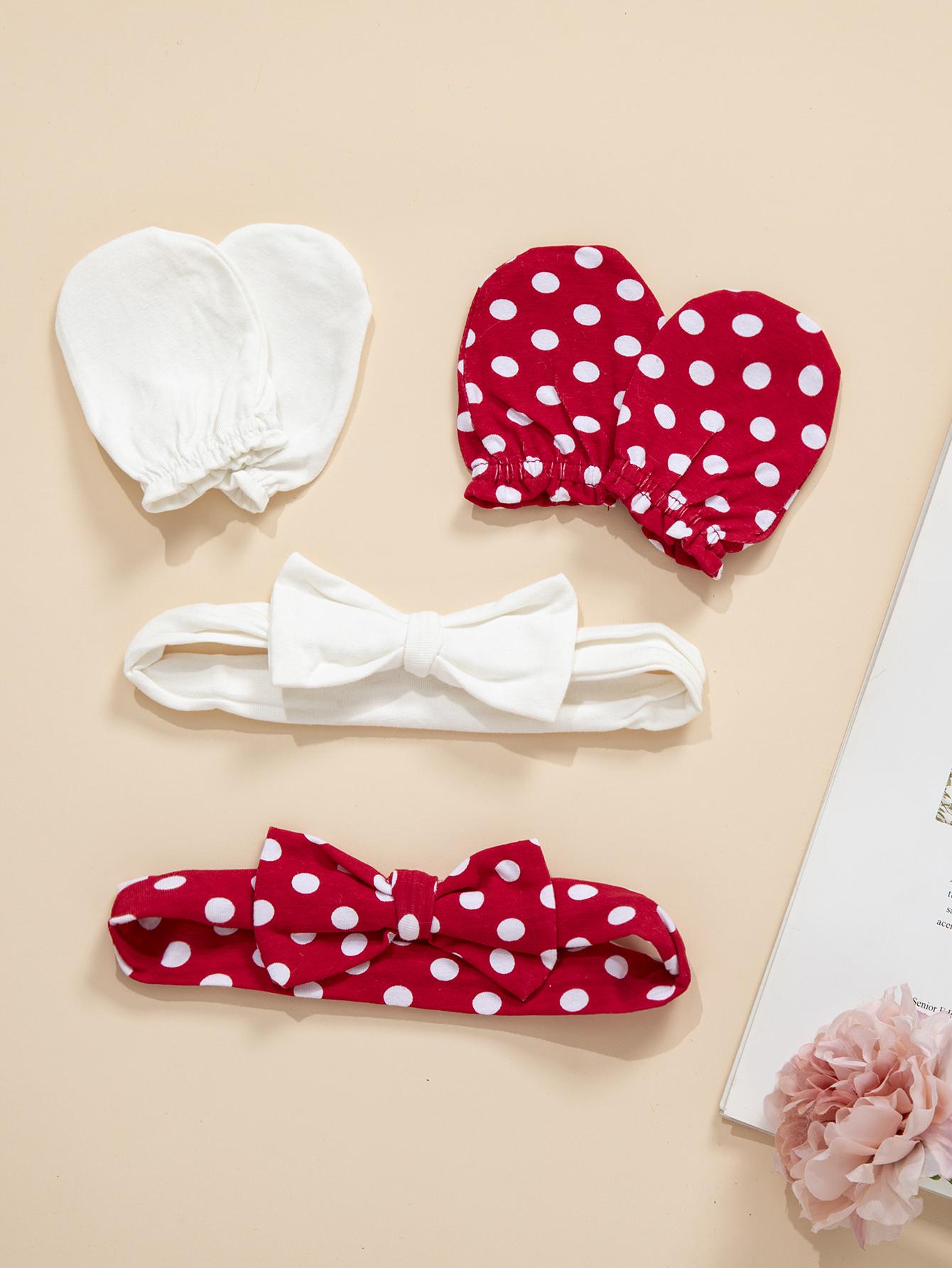 

2 комплекта детская повязка на голову и детские варежки-царапки для новорожденных мальчиков и девочек эластичная повязка на голову детская повязка на голову с бантом красный