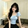 With chest pad irregular polka dot slanted shoulder sling vest women's summer new pure desire wind word shoulder tube top