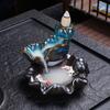 Double Fish Flowing Back Incense Burner Creative Home Decor Waterfall Ceramic Furnace Craft Lotus Kid Friendly Entertaining Fun Play Safe