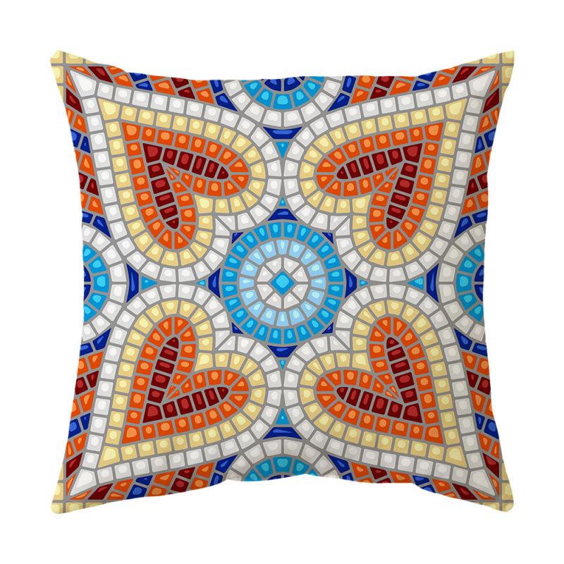 Blue Theme Simple Pattern Printed Pillow Cover Home Decor Geometric Mandala Sofa Cushion