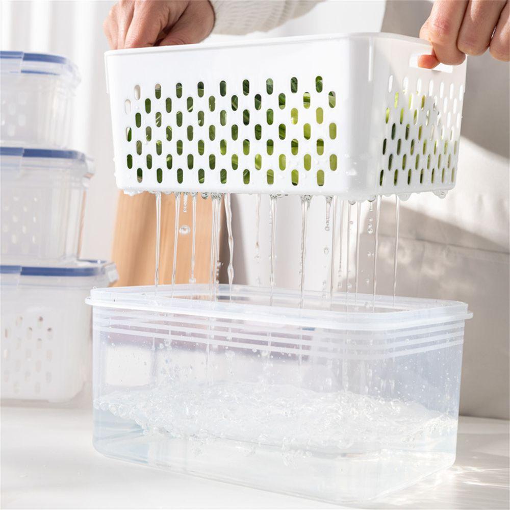 Multifunctioal Fridge Fresh Container Box Vegetable Fruit Refrigerator Storage Box Set Drain Basket