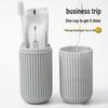 Portable Striped Toothbrush & Mouthwash Cup Set - Travel Toiletries Storage Box.