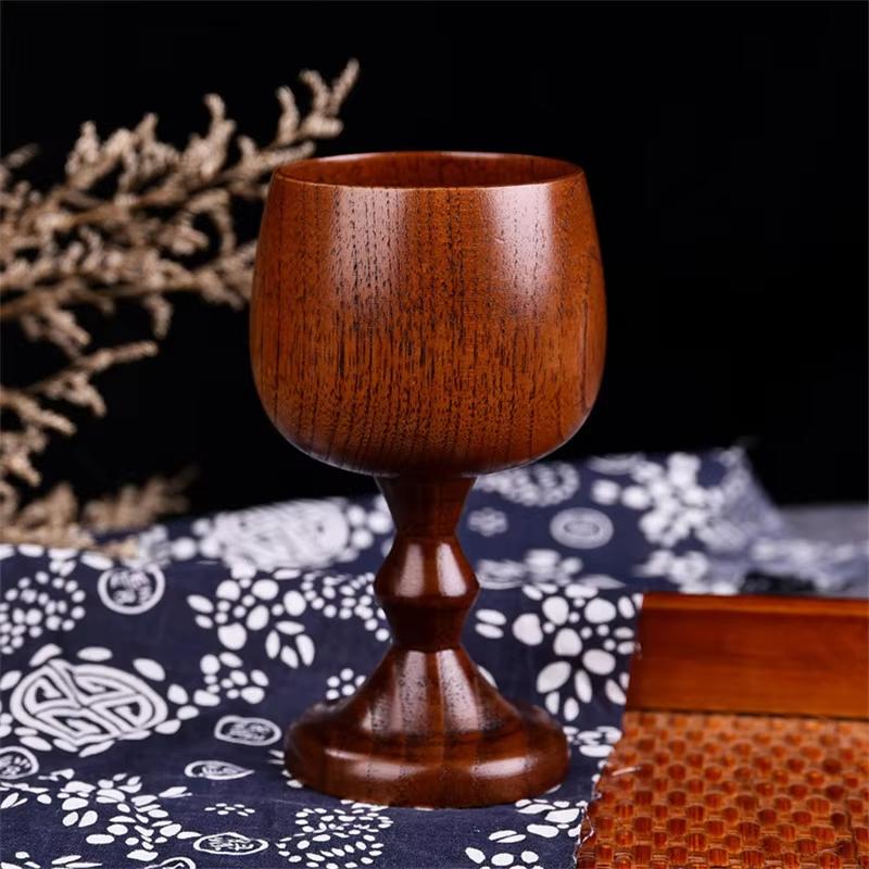 KEMORELA Handmade Natural Spruce Wood Goblet Cup Set 2/4 Classical round Red Wine Glasses Teapcups Solid Wooden Drinkware