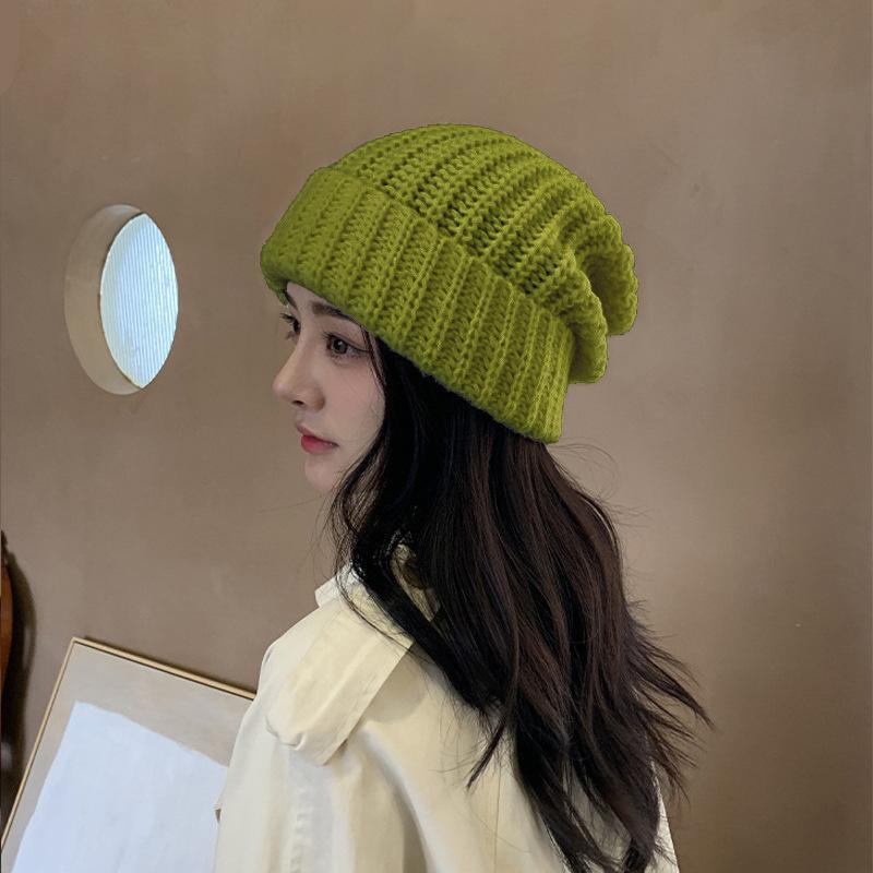 Knitted Hat for Women in Autumn and Winter Warm Pullover Woolen Hat Outdoor Travel  Face Showing  Small Pile Hat  Trendy and Versatile