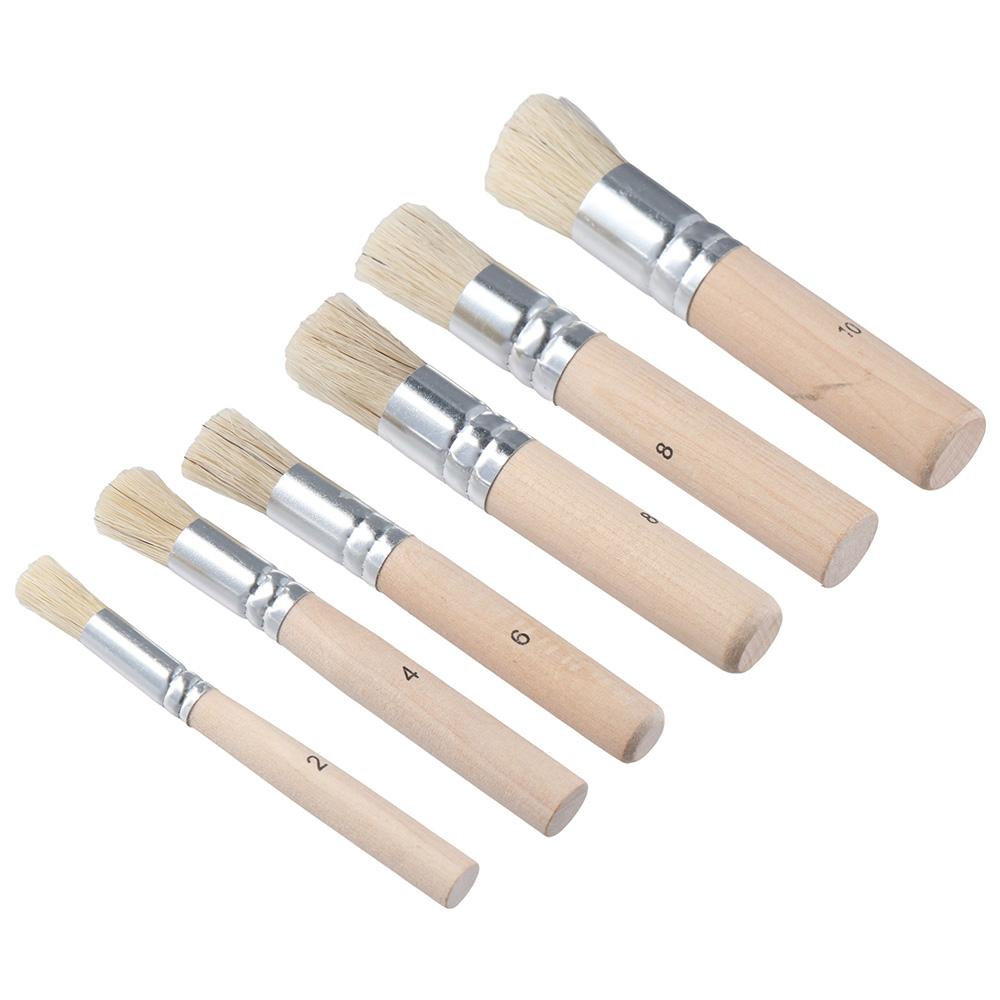 Brushes 6 Sizes Art Painting Pure Natural Bristle Template Paint Brushes Painting Bristle Brushes Wooden Stencil Brushes