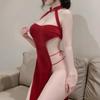 Retro Cheongsam Uniform High Slit Chinese Sexy Lace Qipao Lingerie Party Queen Erotic Costume Night Club Passion Wear Temptation