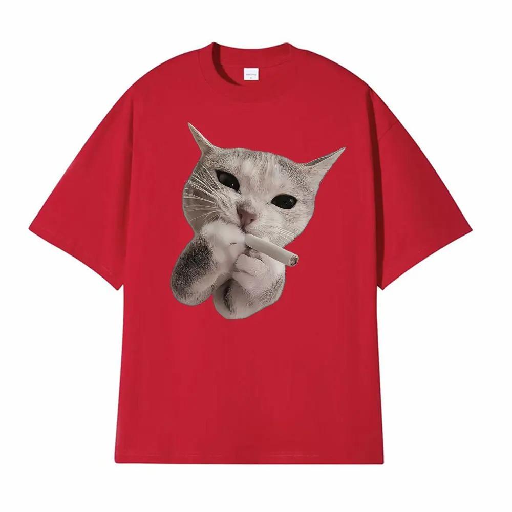 Smoking Cool Funny Cat Meme TShirt Unisex Cotton Comfortable Casual TShirt Fashion Crewneck Loose Fit TShirt Tshirts