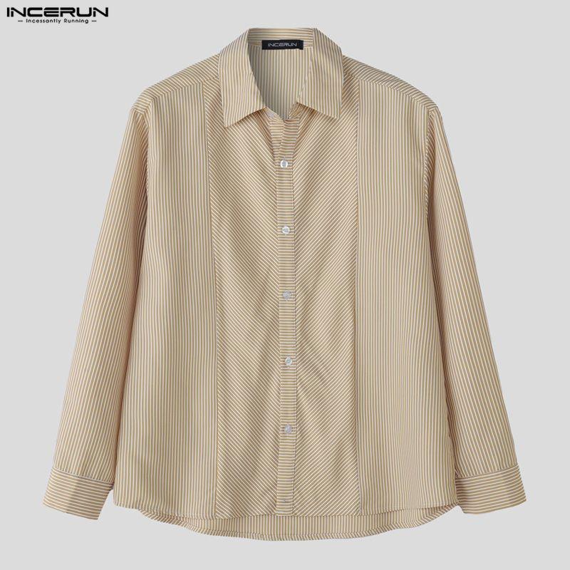 INCERUN 2PCS Men Striped Long Sleeve Shirts Long Pants Casual Outfits Sets