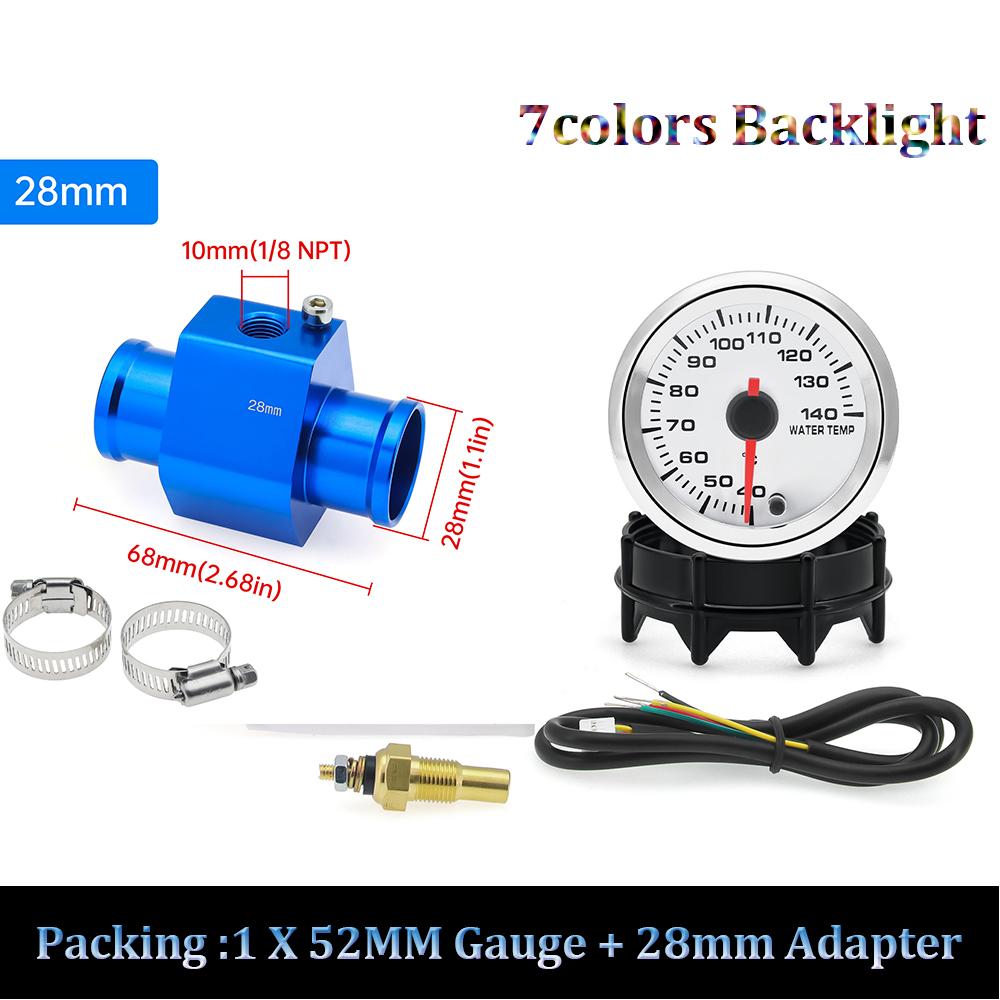 40-120℃ 52MM Wassertemperaturanzeige 12V Universeller Digitaler Auto-Wassertemperaturanzeiger mit Wassertemperatur-Adapter 26-30mm