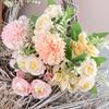 Artificial Mixed Flower Realistic Pan Weaving Tea Rose Chrysanthemum Silk Fake Bouquet for Wedding