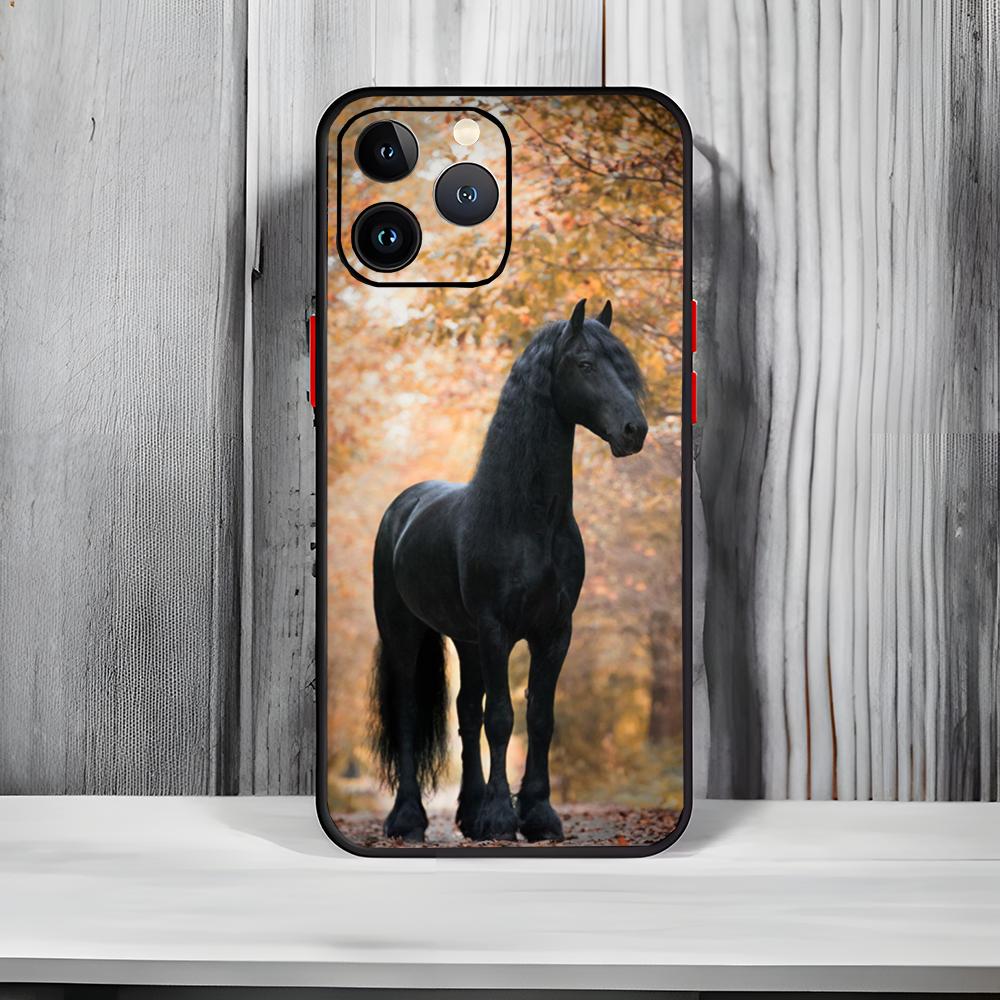 Frisianhorse Black Horse Art Phone Case Black Matte Thin Phone Case For iPhone17 16 15 14 13 ProMax