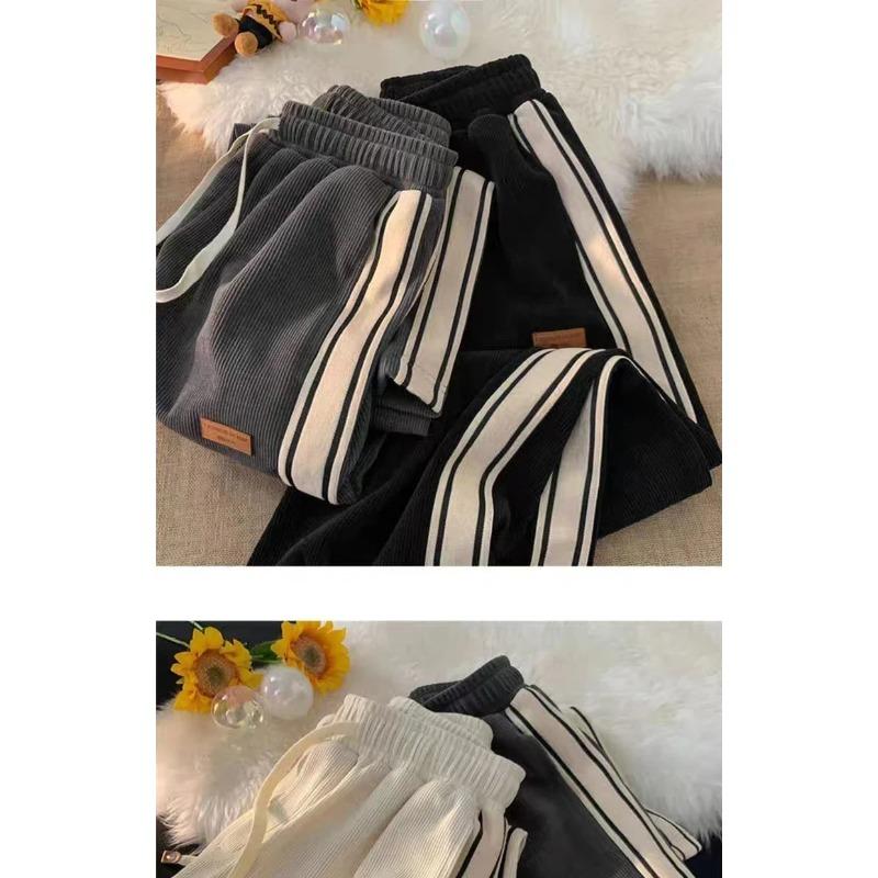 Men's Spring Autumn Side Striped Loose Straight Sports Pants High Street Ruff Handsome Corduroy Casual Pant