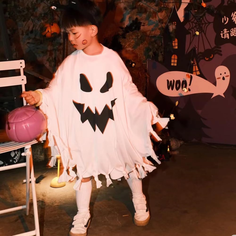 Limspace Halloween Cosplay Geisterumhang für Kinder, 3-teiliges Set, Geisterkostüm für Kinder, Unisex, Teufelskostüm, Inklusive Hut und Tasche, Perfekt für