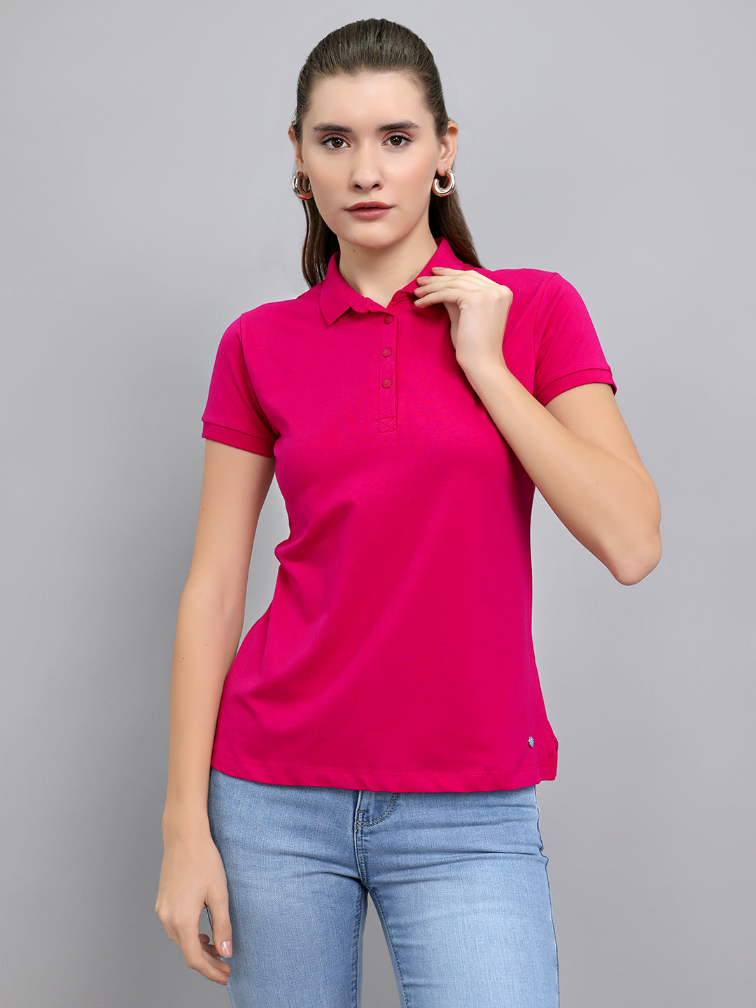 Monte Carlo Women Regular Fit Magenta Tshirt XL