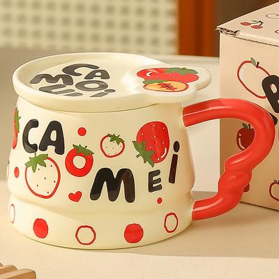 Creative and Personalized Fruit Ceramic Cup with Lid Mug with A Lid and Mug High Value Large Capacity Water Cup Office Drinking Gift