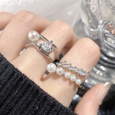 Simple Geometric Lines Full Of Diamonds Irregular Opening Ring Set Personality Simple Index Finger Ring Fashion Finger