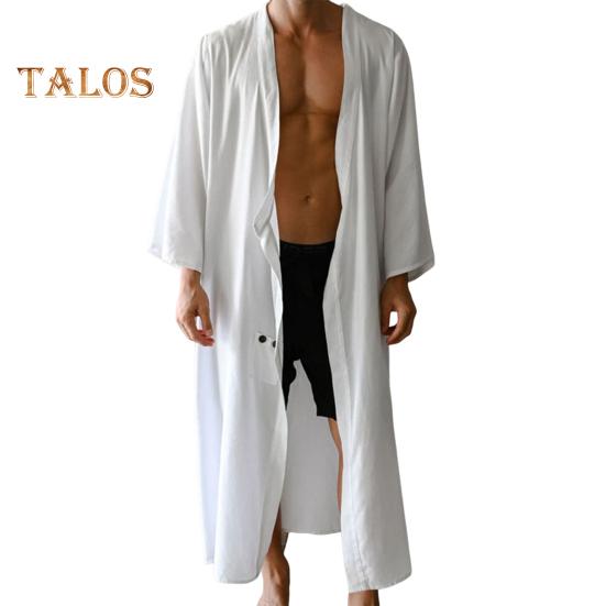 

Мужская накидка, пальто, однотонная свободная рубашка, куртка с длинным рукавом, мягкая дышащая ткань, длинная рубашка, универсальная повседневная одежда S белый