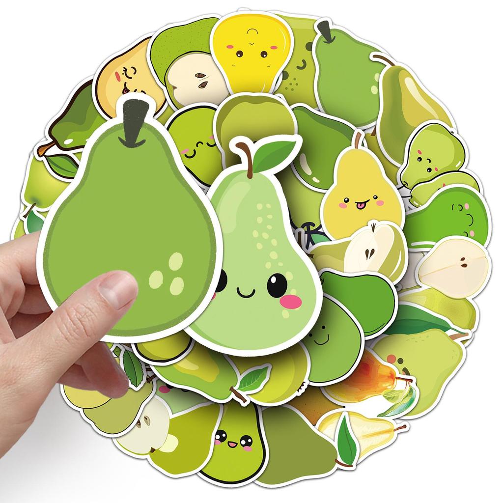 50 Pear Stickers - Cartoon Fruit, Cute & Waterproof for DIY Decoration, Notebooks, Phone Cases & Planners