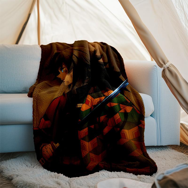 1pc Tomioka Giyuu Theme Blanket - Digital Print, Polyester, Cozy for All Seasons, Perfect for Outdoor, and Travel