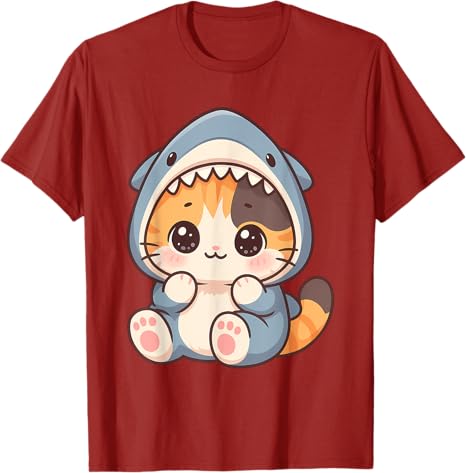 Kawaii Cute Kitten Shark Costume Kitty My Cat Is A Shark TShirt Anime Frog Cat Kitten Costume Y2k Cartoon Graphic Tee Novelty S