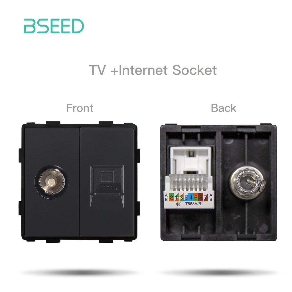 BSEED Glass Socket Frames 1/2/3Gang Mechanical Button Switches French Socket TV ST RJ45 CAT5 Type-c USB Sockets DIY Insert Parts