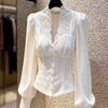 Elegant French Lace Patchwork Velvet Top for Women - Winter New Arrival