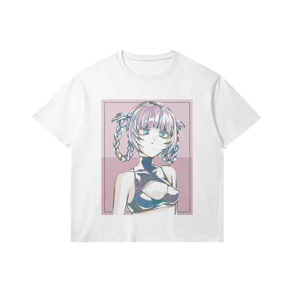 Camiseta Gráfica de Line Art Bicolor "Noche y Día" de Chica Anime Genial | Ropa Urbana Cyberpunk Y2K Camiseta para Fan de Anime