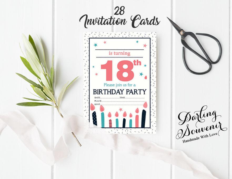 Darling Souvenir White Birthday Invitation Card 28 Pcs Fill or Write In Blank Invites Printable Party Supplies 5 X 7