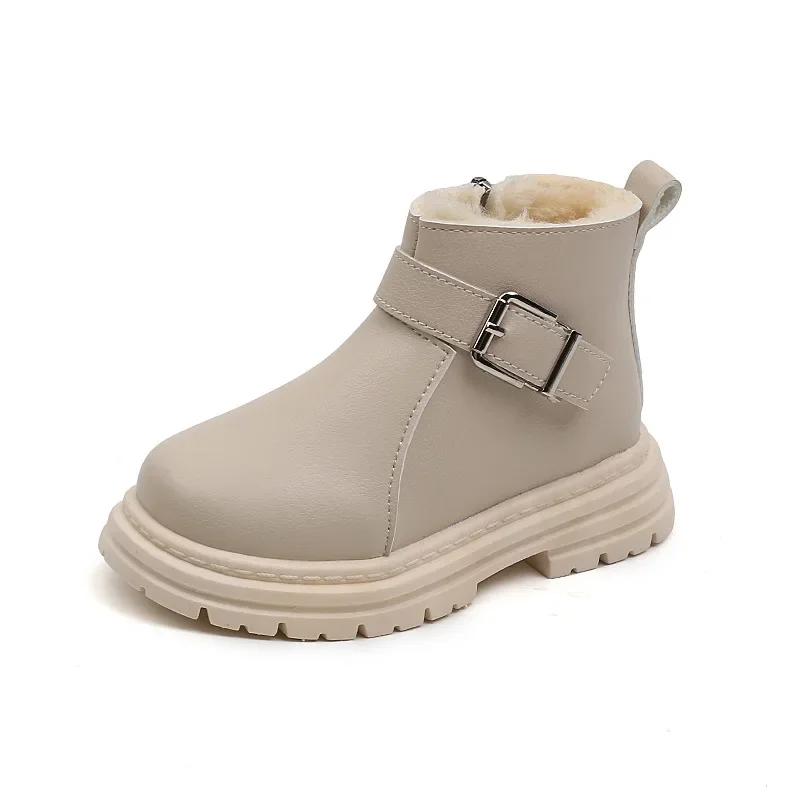 

Winter New Children s Warm Boots Girls Snow Boots Ankle Strape Cotton Shoes Plus Velvet Baby Shoes Boots Black Beige I07077 21 бежевый