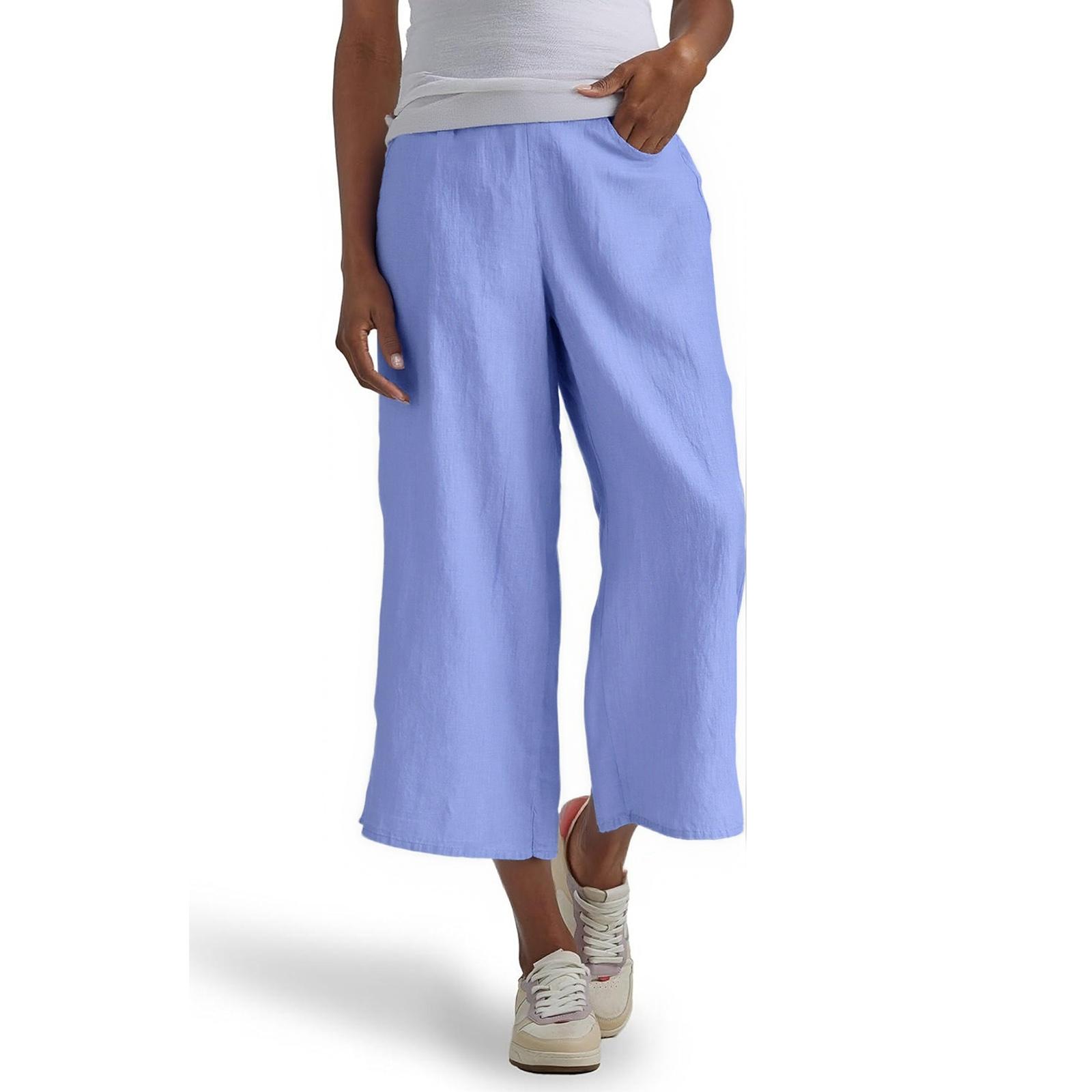 

Ladies Fashionable Color Straight Leg Pants With High Waist Pockets Casual Pants M синій