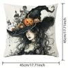 Halloween pillow cover with zipper closure, living room sofa cushion cover, pumpkin, bat, cat, skull, crow pattern