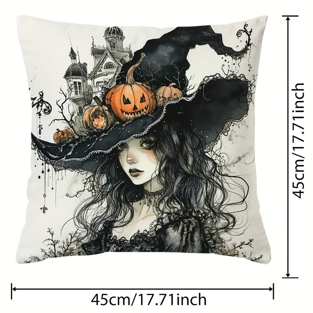 Halloween pillow cover with zipper closure, living room sofa cushion cover, pumpkin, bat, cat, skull, crow pattern