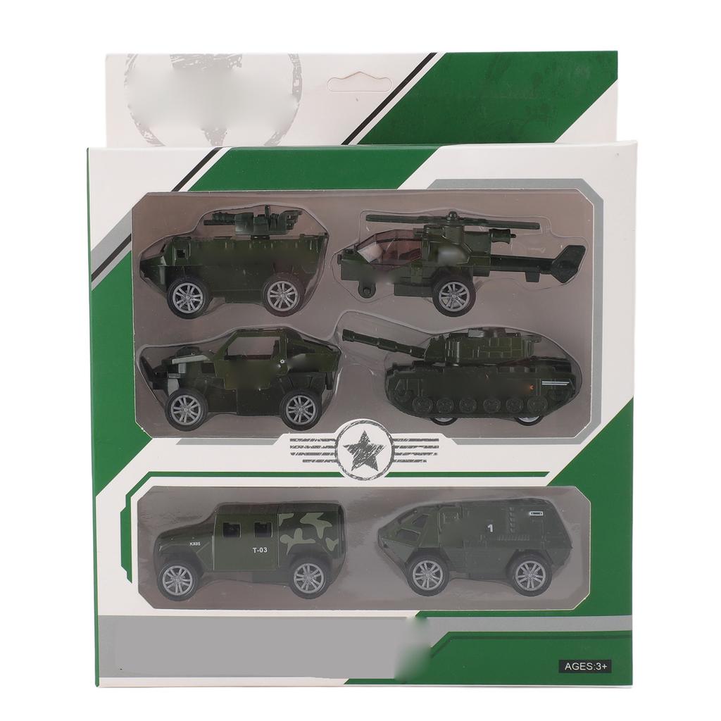 6 Stück Modell-Panzerfahrzeug Lebensechter Legierungs-Panzerwagen Spielzeug Interaktiver Reibungsantrieb Panzer