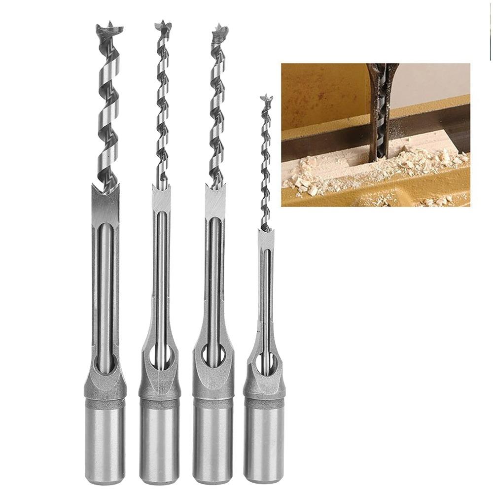 4pcs 6.4/8/9.5/12.7mm Square Hole Drill Bits Square Hole Mortising Chisel Woodworking