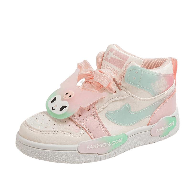 Children's sports shoes 2025 autumn new boys casual shoes high top girls board shoes trend soft sole baby shoes