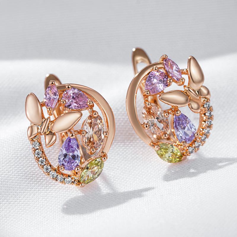 Fashion  Rose Gold Color Butterfly Earrings For Women Colorful Natural Zircon Accessories Party Cute Wedding Jewelry