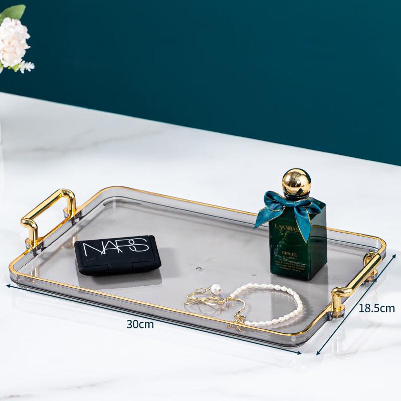 Rectangular Plastic Tea Serving Tray with Gold Rim