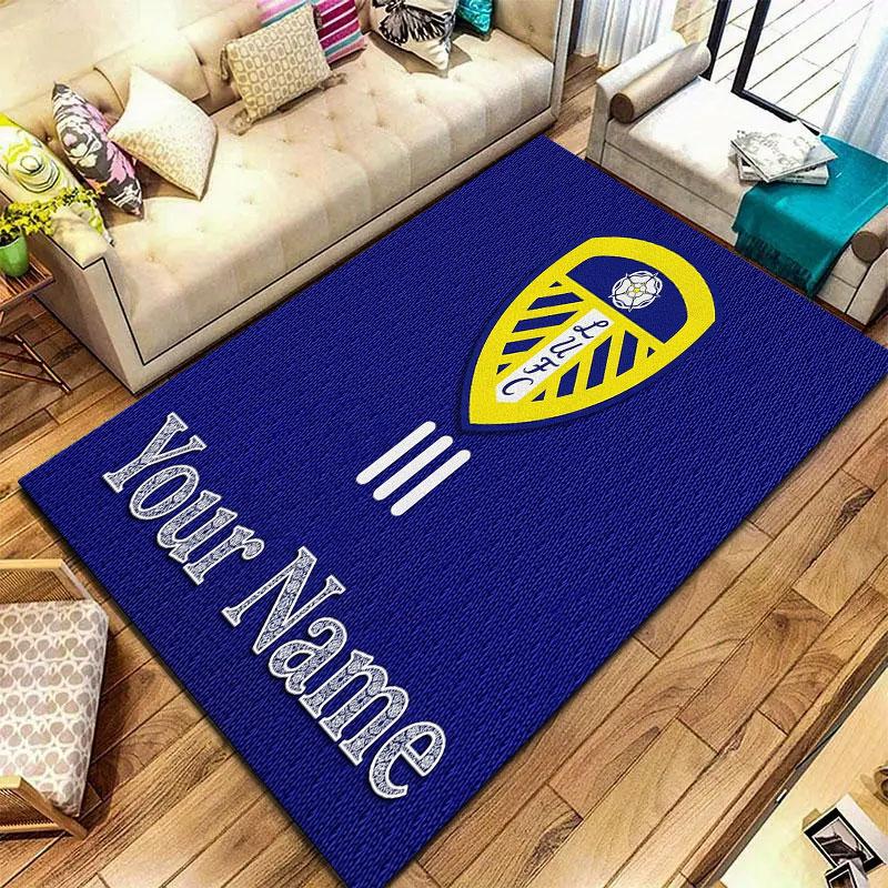 Προσαρμοσμένο Χαλί με Όνομα Leeds United για Σαλόνι, Υπνοδωμάτιο, Διακόσμηση Καναπέ Σπιτιού, Αντιολισθητικό Πατάκι Δαπέδου για Παιχνίδι Παιδιών