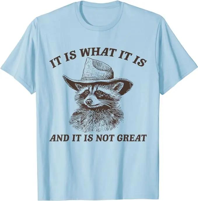 

Funny Raccoon Shirt It Is What It Is and It Is Not Great T-Shirt Cute Raccoon Cowboy Graphic Tee Men Fashion Short Sleeve Outfit 4XL небесно-голубой