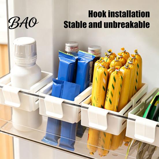 Refrigerator Organizer Basket Door Organizer, Partitioned Storage Hanging Basket, with Snap-On Fridge Caddy Telescopic Design, Rack for Sauces