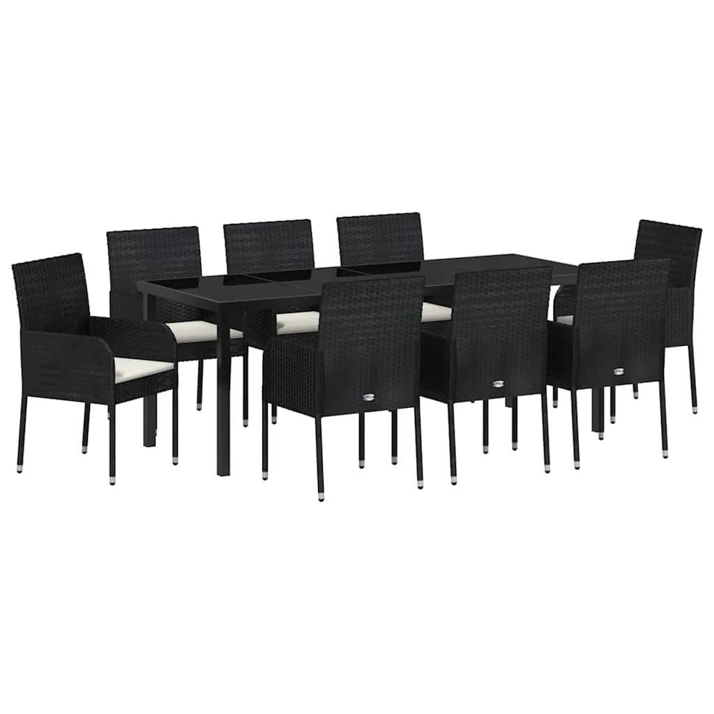 Garden Dining Set with Cushions 9 pcs Black Poly Rattan