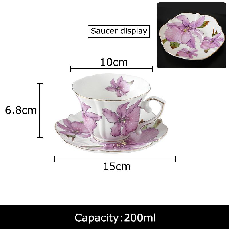 

Кружки с фиолетовым узором лилий, фарфоровая чашка и блюдце, посуда, позолоченная кофейная кружка, посуда для обеденного стола, чашка для послеобеденного чая, чашка для фруктового сока 180ml-200ml